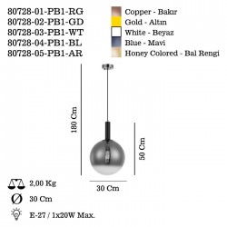 VANETTA MAVI RENKLI 30 LUK CAM TEKLI 1XE27