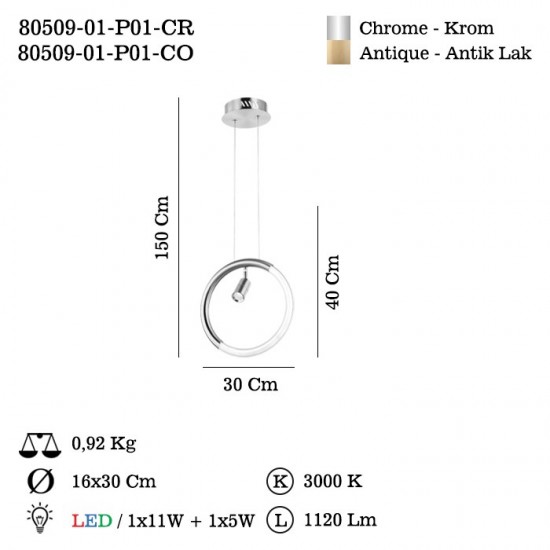 SELESTE LEDLI KROM SARKIT 13W 3000K