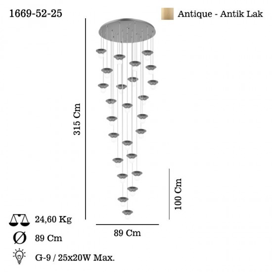 MARBO 25 LI ANTIK LAK SARKIT AVİZE 25XG9