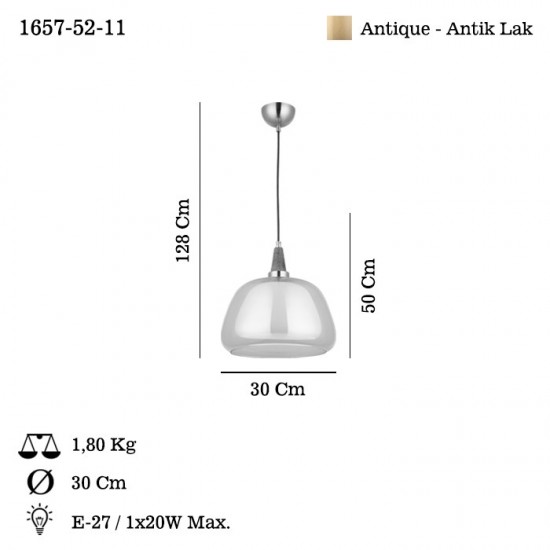 ERMO Q30 TEKLI ANTIK LAK SARKIT AVIZE 1XE27