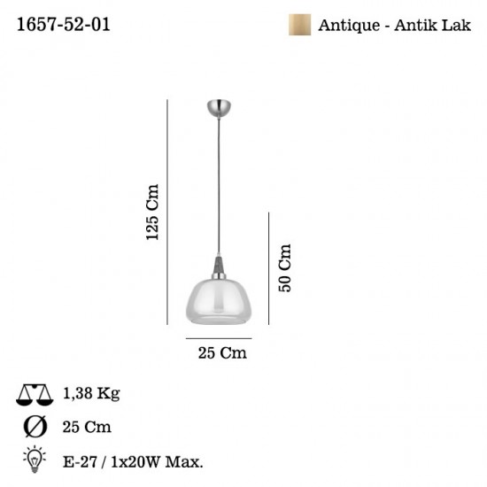 ERMO Q25 TEKLI ANTIK LAK SARKIT AVIZE 1XE27