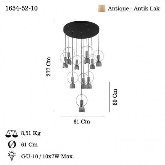 UNDER 6+3+1 ANTIK LAK SARKIT AVİZE 10XGU10