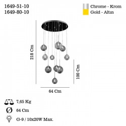 ROSSI 6+3+1 KROM SARKIT AVİZE 10XG9