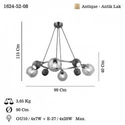ROMENA 4+4 ANTIK LAK AVİZE 4XGU10+4XE27