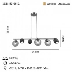 ROMENA 3+3 ANTIK LAK SIRALI AVİZE 3XGU10+3XE27
