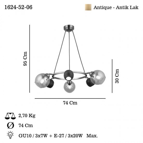 ROMENA 3+3 ANTIK LAK AVİZE 3XGU10+3XE27