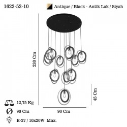 FENO 10 LU ANTIK LAK SARKIT AVİZE 10XE27