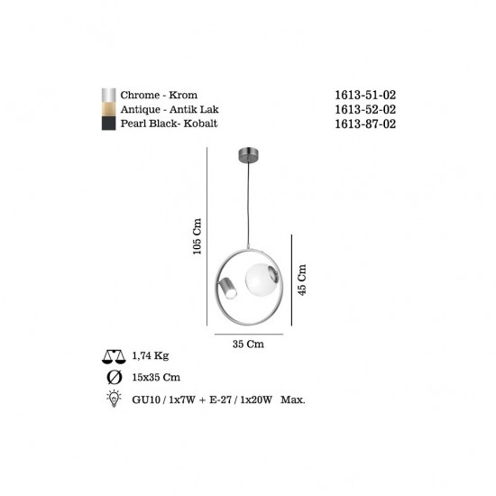 MEDO 1+1 KOBALT YUVARLAK AVİZE 1XGU10+1XE27
