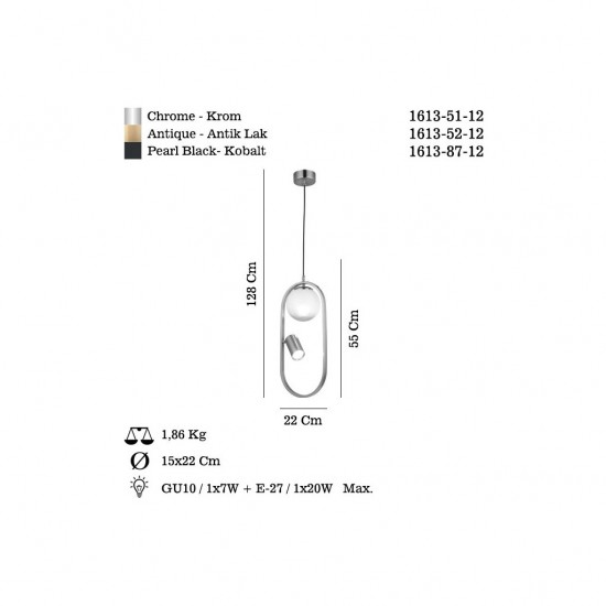 MEDO 1+1 KROM ELİPS AVİZE 1XGU10+1XE27