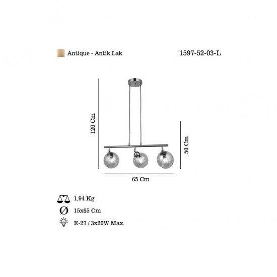 DOVA 3 LU SIRALI ANTIK LAK AVİZE 3XE27