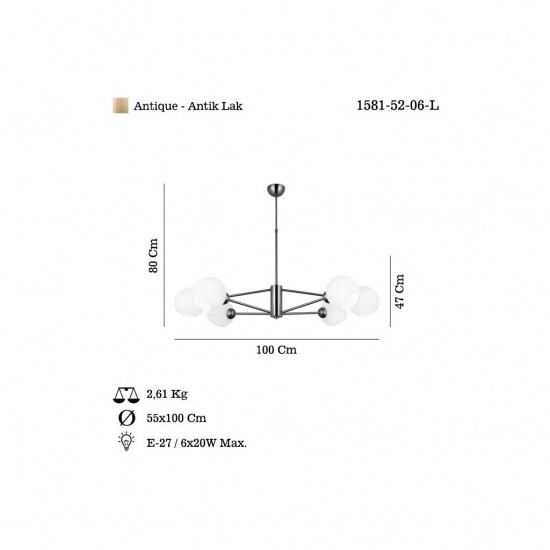 PAMORA 6 LI SIRALI ANTİK LAK AVİZE 6XE27