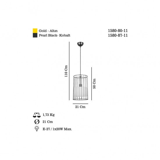 MAPES BYK TEKLİ KOBALT AVİZE 1XE27