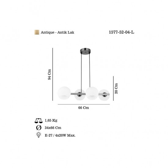 RAMELLA 4 LU SIRALI ANTIK LAK AVİZE 4XE27