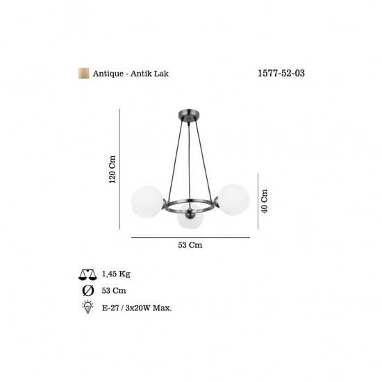 RAMELLA 3 LU ANTIK LAK AVİZE 3XE27