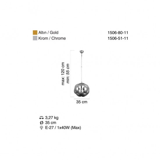BOBO Q35 LİK ALTIN TEKLİ AVİZE 1XE27