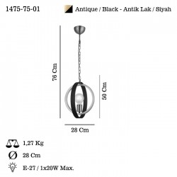 TADO TEKLİ ANTIK LAK/KAHVE BOYALI AVİZE 1XE27
