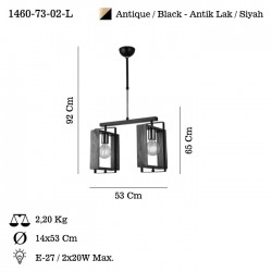 KARO 2Lİ ANTİK/SİYAH BOYALI SIRALI AVİZE 2XE27