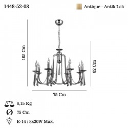 KONTES 8 Lİ ANTIK LAK AVİZE 8XE14