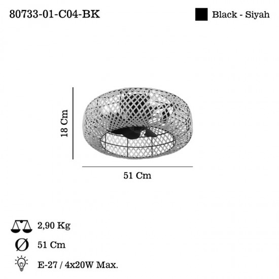 VANTONE 01 SIYAH 4 LU PLAFONYER 4XE27