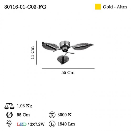 KARPEN 3 LU ALTIN LEDLI PLAFONYER 22W 3000K