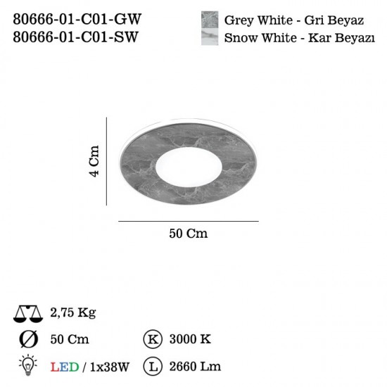 LAPIANA GW DESENLI LEDLI PLAFONYER 3000K 38W