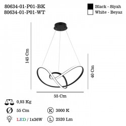 ALTON TEKLI SIYAH LEDLI AVIZE 3000K