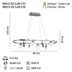 TAPPE 4+4 LU KROM LEDLI M.USTU AVIZE 900x320 MM