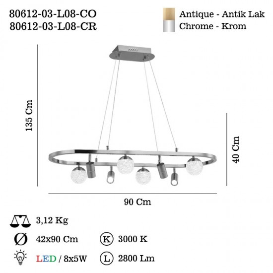 TAPPE 4+4 LU KROM LEDLI M.USTU AVIZE 900x320 MM