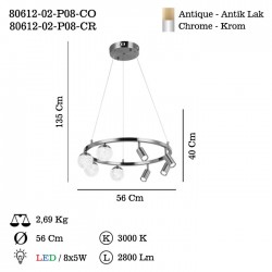 TAPPE 4+4 LU ESKITME LEDLI AVIZE 500 MM KADEMELI