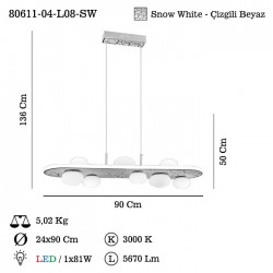 BESTA 8 LI LEDLI AVIZE 900X220 MM KADEMELI 81W