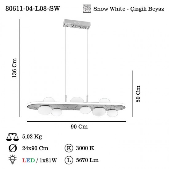BESTA 8 LI LEDLI AVIZE 900X220 MM KADEMELI 81W