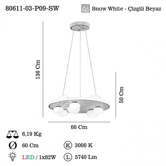 BESTA 9 LU LEDLI AVIZE 600 MM KADEMELI 82W