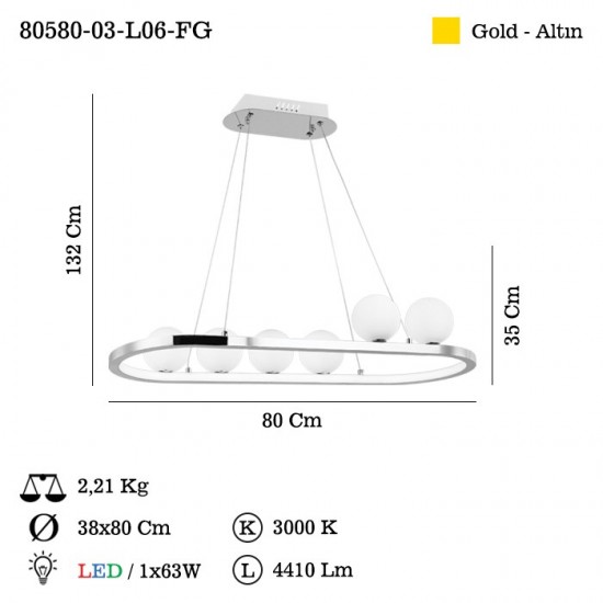 BOLINE 6 LI M.USTU LEDLI ALTIN AVIZE 3000K