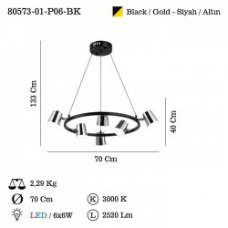 OLETTA 6 LI LEDLI SIYAH AVIZE 3000K 36W