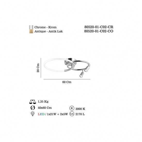 BENITO LEDLI 2 LI KROM PLAFONYER 24W 3000K