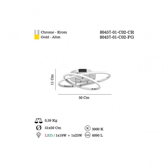 ROVIGO 2 Lİ ALTIN LEDLİ PLAFONYER 26W 3000K