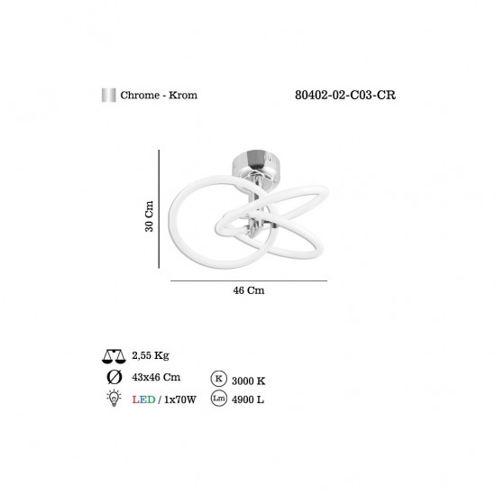SEDNA 3 LÜ LEDLİ KROM PLAFONYER 70W 3000K