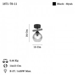 ANTE TEKLİ SIYAH PLAFONYER 1XE27