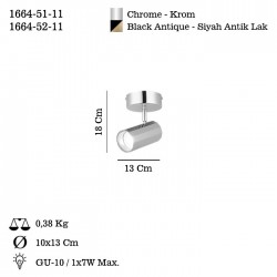 OKTANO TEKLİ SİYAH-ANTIK LAK PLAFONYER 1XGU10