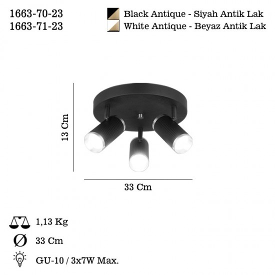 LUME 3 LU BEYAZ-ANTIK LAK PLAFONYER 3XGU10