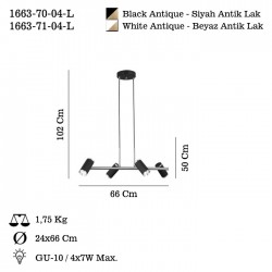 LUME 4 LU BEYAZ-ANTIK LAK SIRALI AVİZE 4XGU10