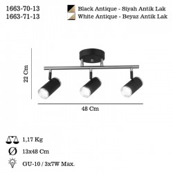 LUME 3 LU SİYAH-ANTIK LAK PLAFONYER 3XGU10