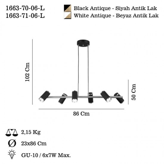 LUME 6 LI SİYAH-ANTIK LAK SIRALI AVİZE 6XGU10