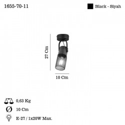 LEMA TEKLİ SIYAH PLAFONYER 1XE27