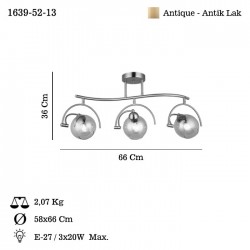 BOME 3 LU ANTIK LAK PLAFONYER 3XE27