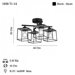 ARAMO 4 LU SİYAH PLAFONYER 4XE27