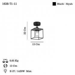 ARAMO TEKLI SİYAH PLAFONYER 1XE27