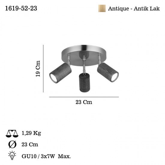 LEGNO 3 LU ANTIK LAK YUV. PLAFONYER 3XGU10