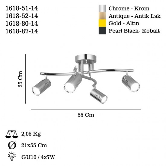 SPOTTE 4 LU ALTIN PLAFONYER 4XGU10