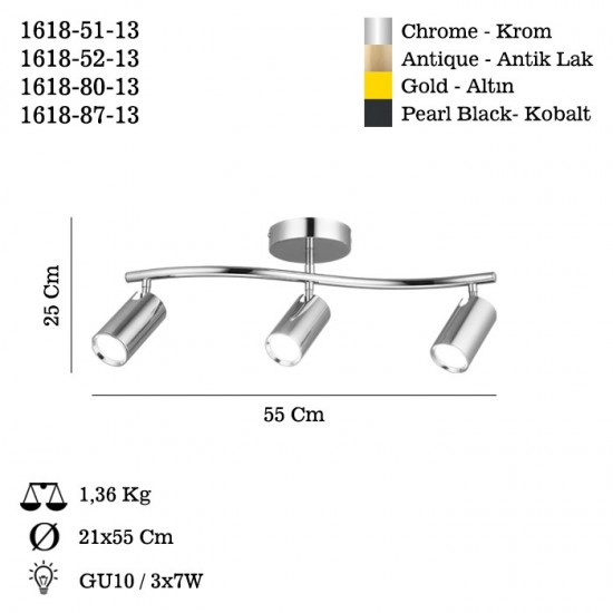SPOTTE 3 LU KROM PLAFONYER 3XGU10